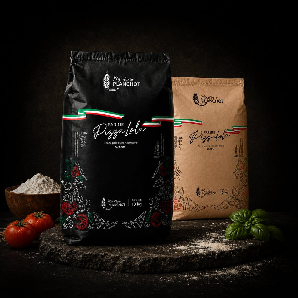 Sacs de 10 kg de farine à pizza professionnelle W200 et W400, Minoterie Planchot