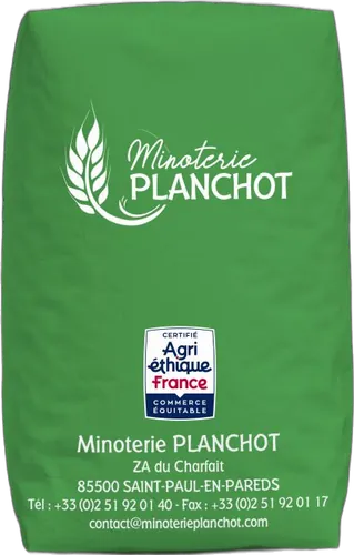 Visuel du sac vert de farine T65 bio de la Minoterie Planchot